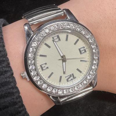 Silver Tone Stainless Steel Crystal Watch
