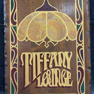 Tiffany Lounge Hand Painted Gilt Wood Sign
