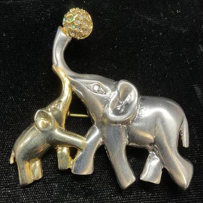 Gold & Silver Tone Crystal Elephant Brooch
