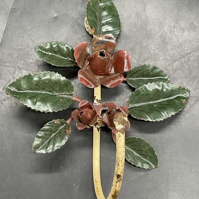 Vintage Painted Iron Toleware Floral Wall Hook
