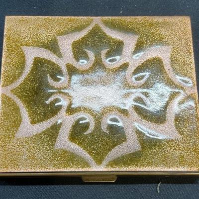 Vintage Gold Tone Enameled Makeup Compact
