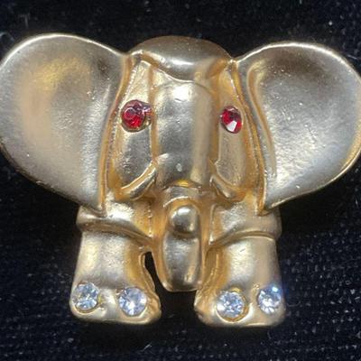 Vintage Gold Tone Crystal Elephant Brooch
