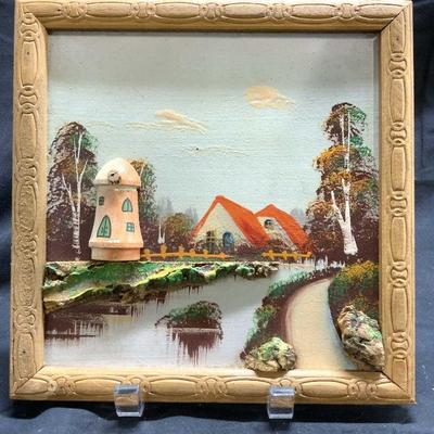 Framed Acrylic Landscape Painted W Beveled Areas

