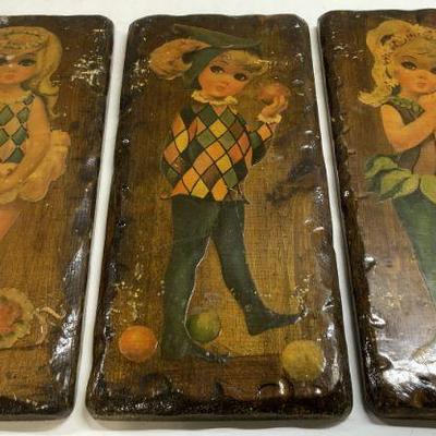 GOJI 3 Vntg Mid Century Decoupage Prints On Board
