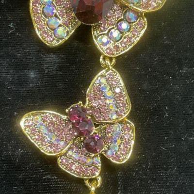 XL Gold Tone Crystal Butterfly Brooch 4.25in L
