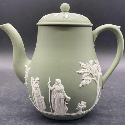 WEDGWOOD ENGLAND Green Jasperware Teapot, Lid
