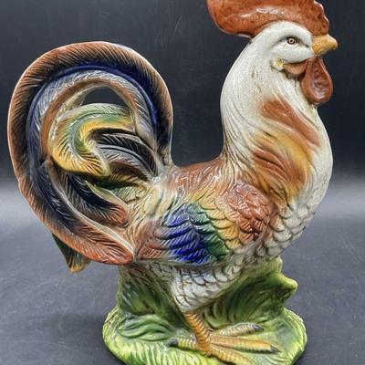 Multicolored Ceramic Rooster Figural, 12 Inch Ht
