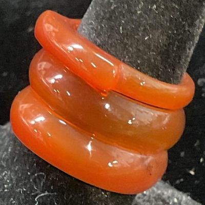 Lot 3 Carved Orange Semiprecious Rings
