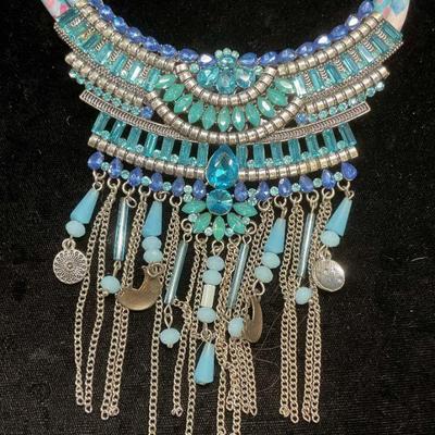 Blue Crystal Statement Pendant Necklace
