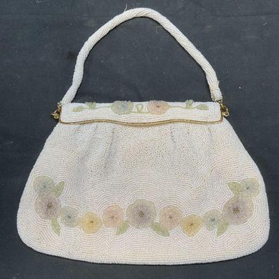 Vintage White Beaded Floral Handbag, Japan

