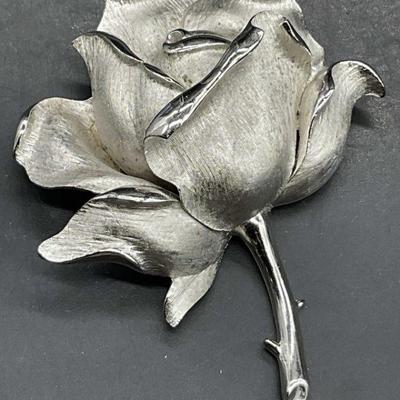 TRIFARI Silver Tone Metal Rose Form Brooch
