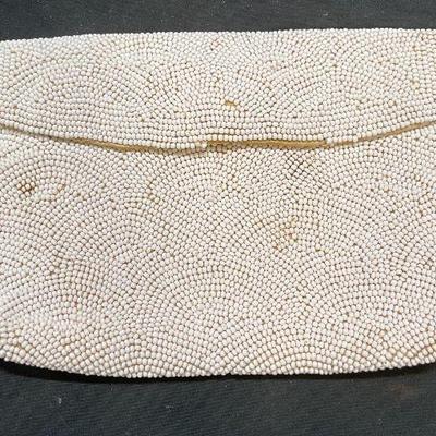 Vtg Jorelle Bags White Beaded Clutch, Belgium
