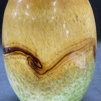 Hand Blown Green & Yellow Cased Art Glass Vase
