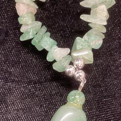 Silver Tn Green Semiprecious Stone Necklace
