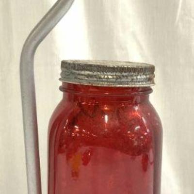 Red Glass Jar & Chrome Table Lamp
