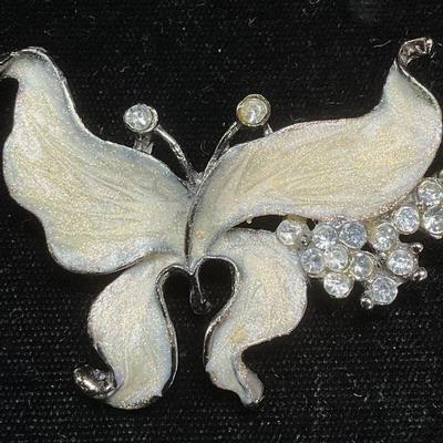 Silver Tone Crystal Enamel Butterfly Brooch
