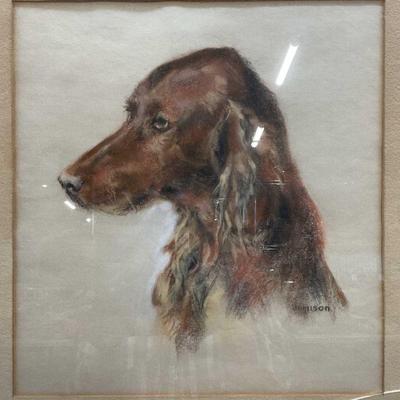 Signed Jamison Irish Setter Pastel Drawing

