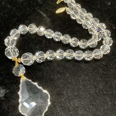 Vintage Heavy Clear Crystal Pendant Necklace
