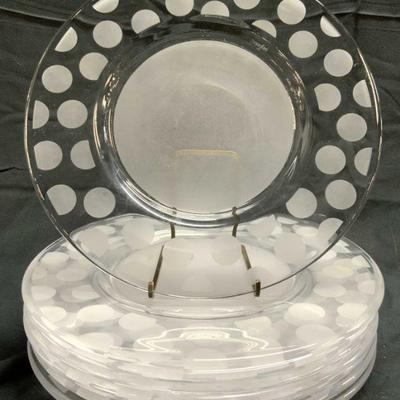 ORREFORS 8 Frosted Art Gls Plates W Polka Dots
