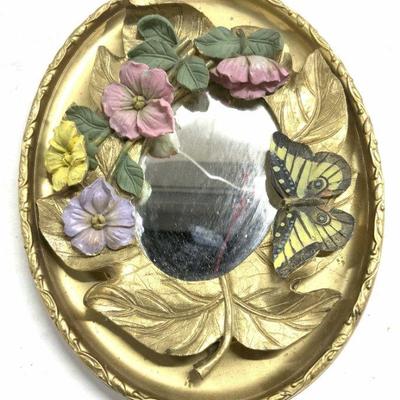 Vintage Gilt Floral, Leaf, & Butterfly Wall Mirror
