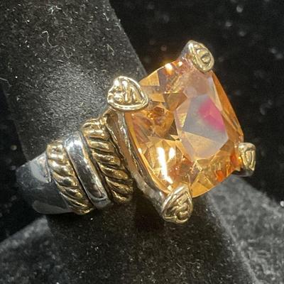18k Gold Plated Cable Band Crystal Cocktail Ring
