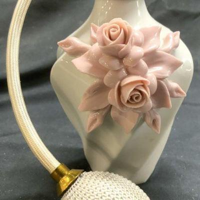 CAPODIMONTE Porc Perfume Bottle W Puff Atomizer
