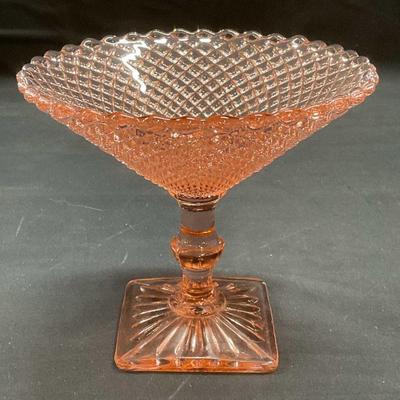 Pink Glass Scalloped Pedestal Fluted Bowl
