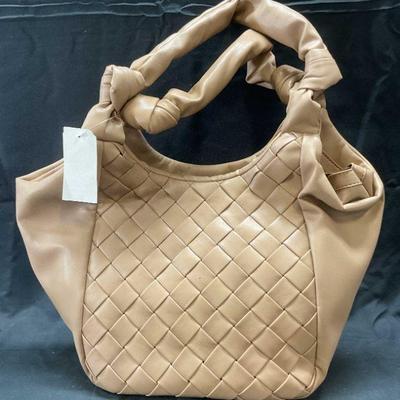Tan Woven Faux Leather Handbag NWT
