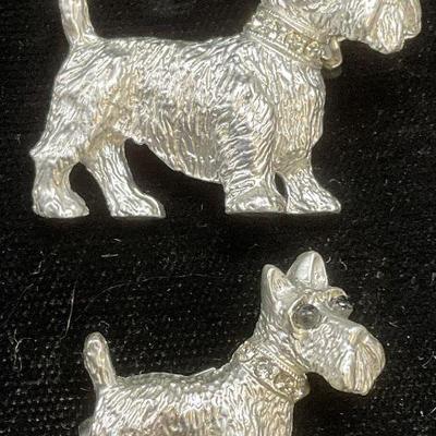 Lot 2 Vtg Silver Tn Crystal Terrier Dog Brooches
