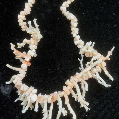 Vintage Pink Coral Branch Beaded Necklace
