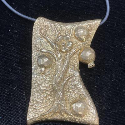 Gold Tone Pomegranate Tree Pendant Necklace

