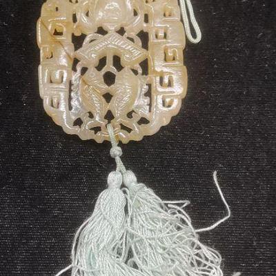 Vintage  Asian Carved Jade Fish Pendant
