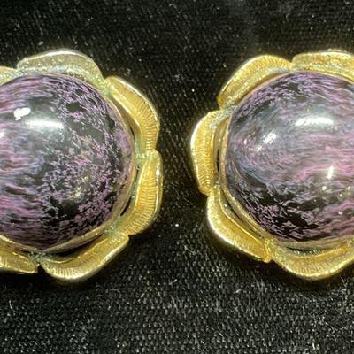 Vintage Gold Tone Purple Faux Stone Earrings
