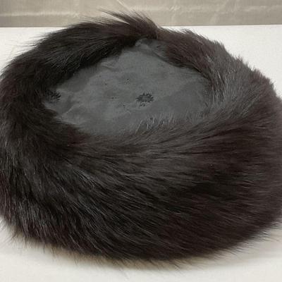 Vintage Black Silk Fur Trim Pill Box Hat
