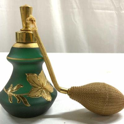 Holmspray Vtg Perfume Bottle Green Gilt W Atomizer
