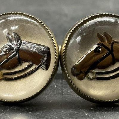 Vintage Enamel Horse Motif Cuff Links

