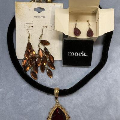 Lot 3 Mark Avon Purple Crystal Earrings, More
