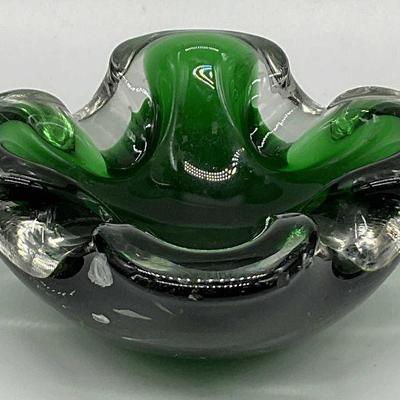 Green Murano Sommerso Style Art Glass Trinket Dish
