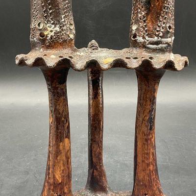 Handmade Artisan Pottery Double Candlestick
