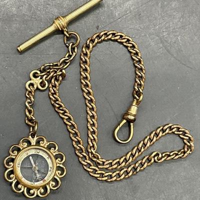 W & SB Antique Victorian Gilt Watch Chain Compass
