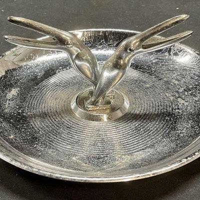 Vtg Silver Tone Chrome Toucan Trinket Dish
