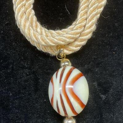 Beige Rope Banded Lucite Pendant Necklace
