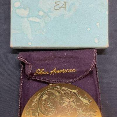 VTG Elgin American Gold Tn Floral Compact NIB
