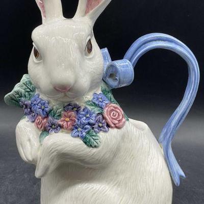 1993 FITZ & FLOYD Ceramic Rabbit Figural Pitcher
