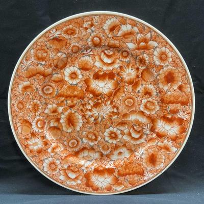 Asian Porcelain Red Floral Charger Plate
