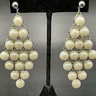 Vintage Pearlescent Bead Chandelier Earrings
