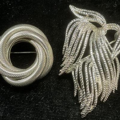 Lot 2 Monet Silver Tone Botanical Brooch +
