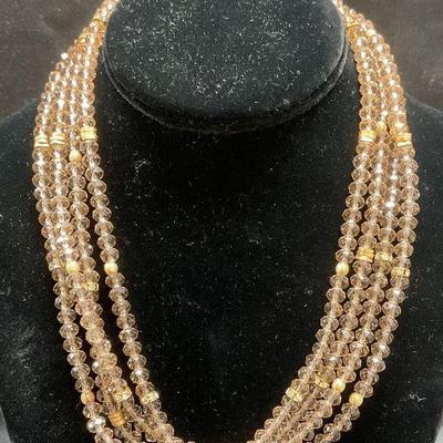 Vintage Gold Tone Crystal Multi Strand Necklace
