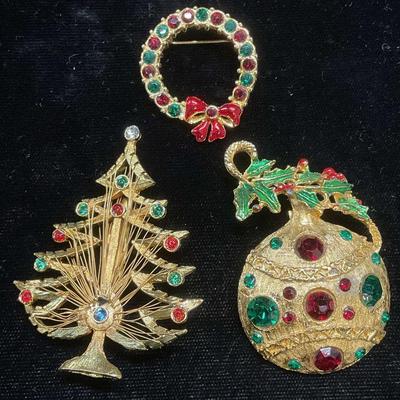 Lot 3 LJM Christmas Tree Brooch, Christmas Jewelry
