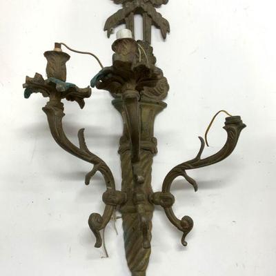 Vintage Ornate Victorian 3 Arm Brass Wall Sconce
